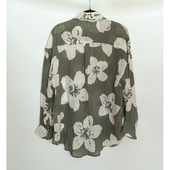 Vitamin A Playa Women's Linen Cover Up Shirt Dress Size Extra Small Green Floral - Picture 3 of 9